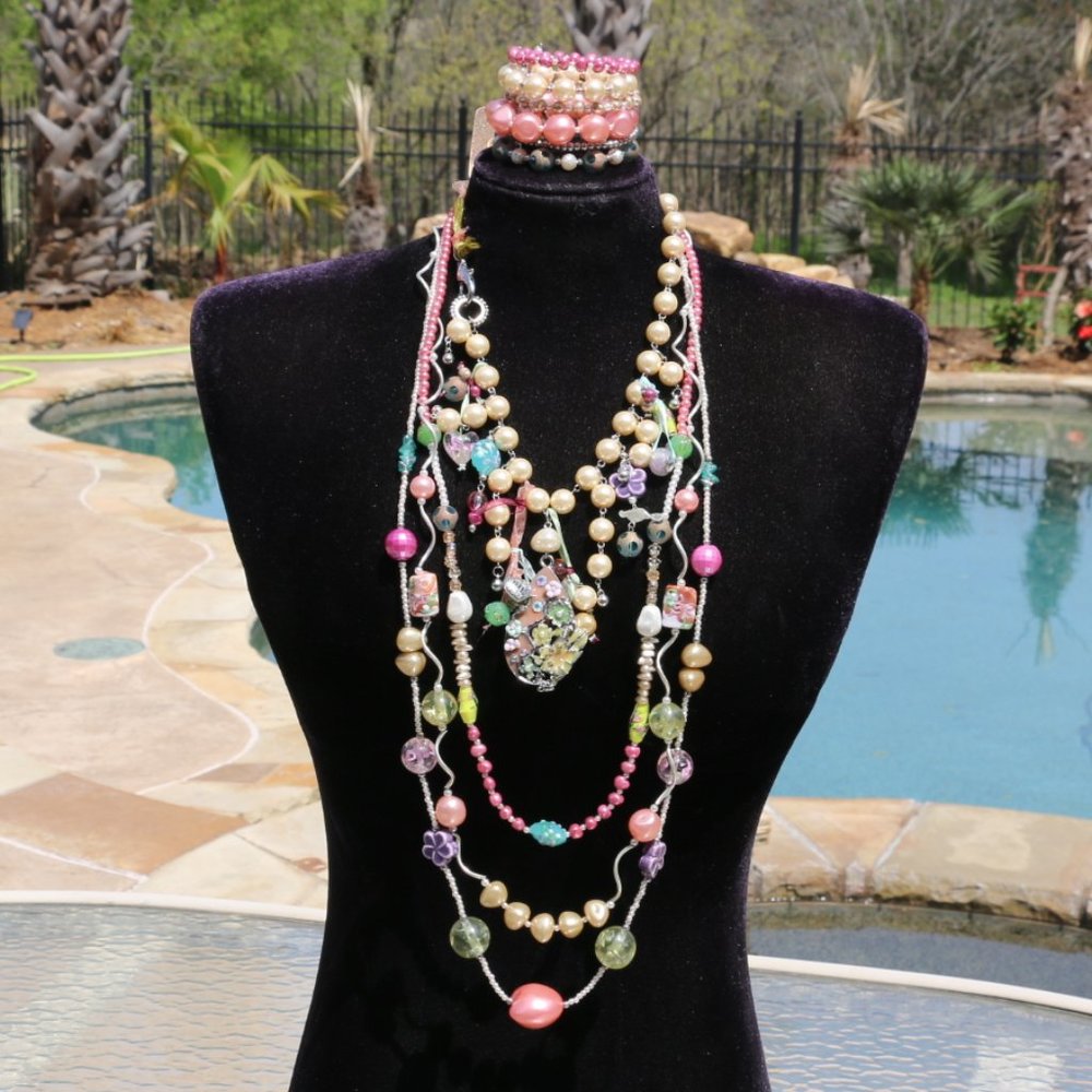 Boho Bead Pearl Bracelet 3 Piece Necklace Set NWT